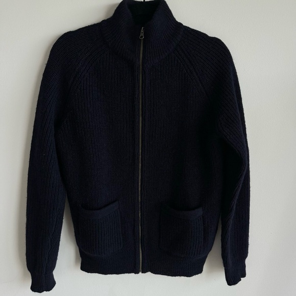 J. Crew Wool Zip Up Navy Cardigan Small - Picture 1 of 5